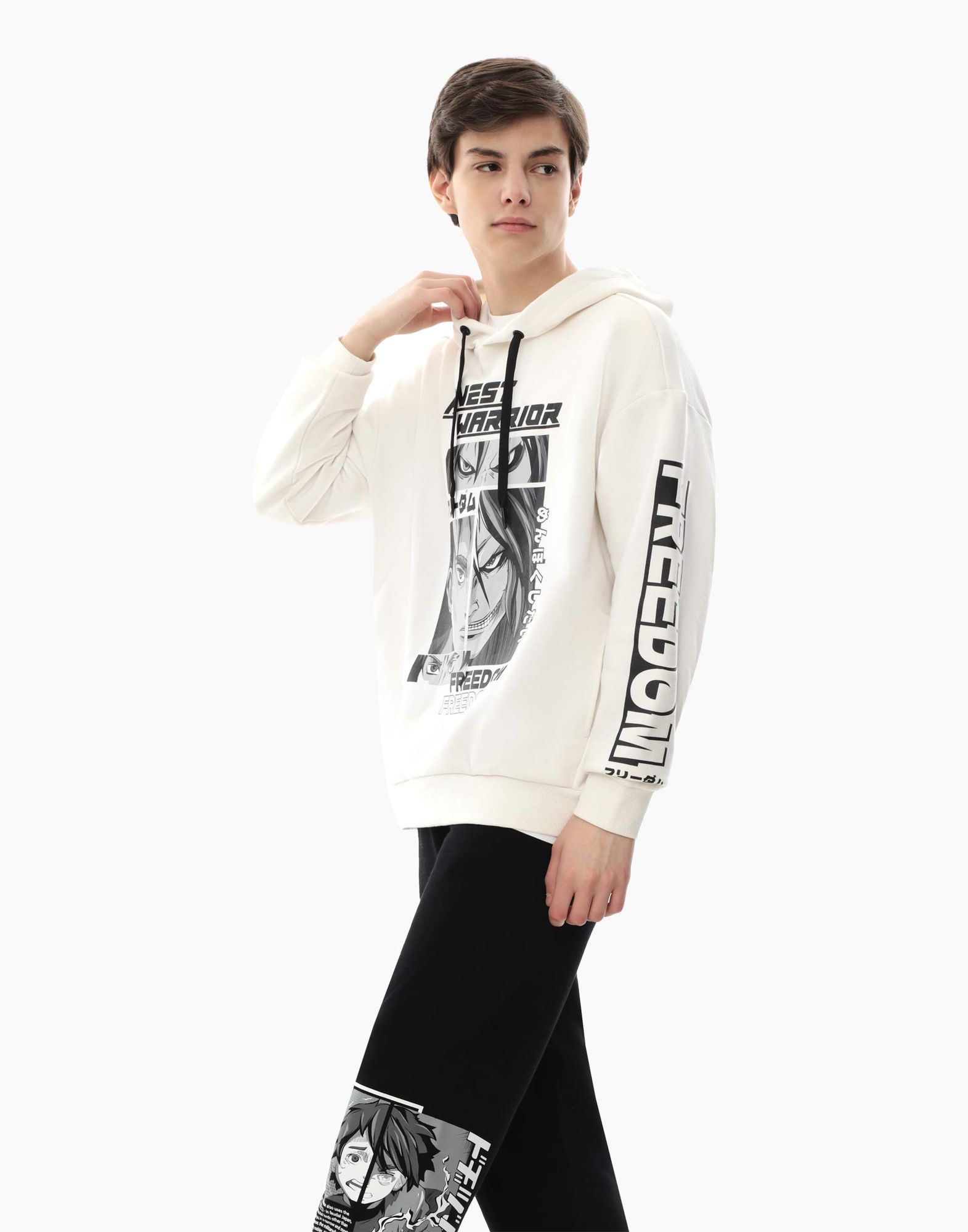 Молочное худи oversize с аниме-принтом для мальчика-0