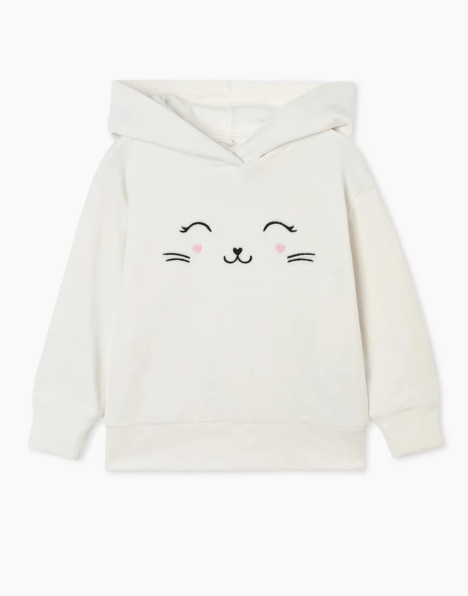 Молочное худи oversize с вышивкой для девочки-0