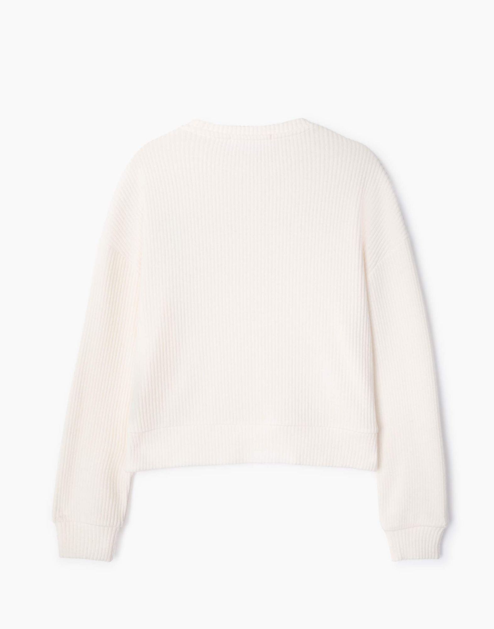 Молочный лонгслив oversize с нашивкой для девочки-2