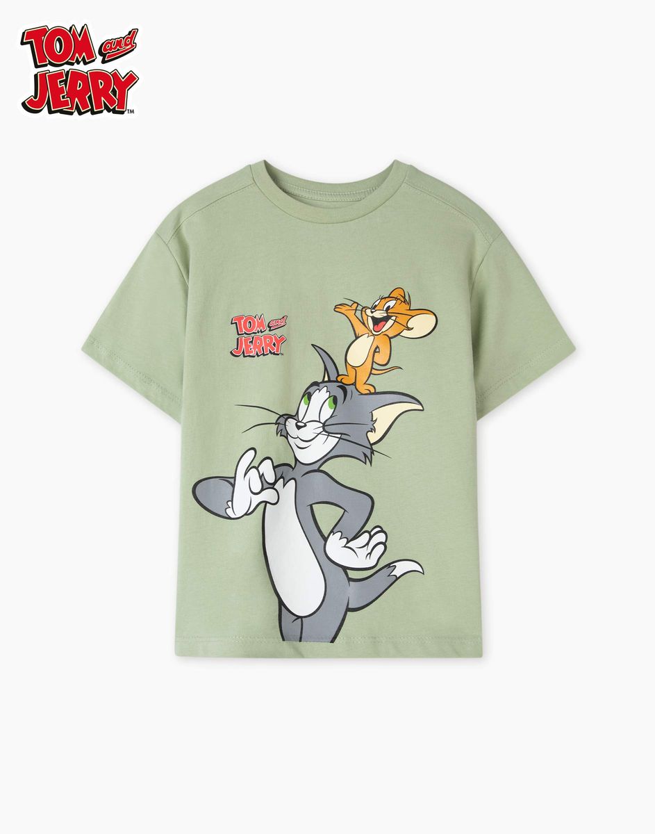 Оливковая футболка с принтом Tom and Jerry BKT011093-1 купить по цене от  349 рублей с доставкой по России