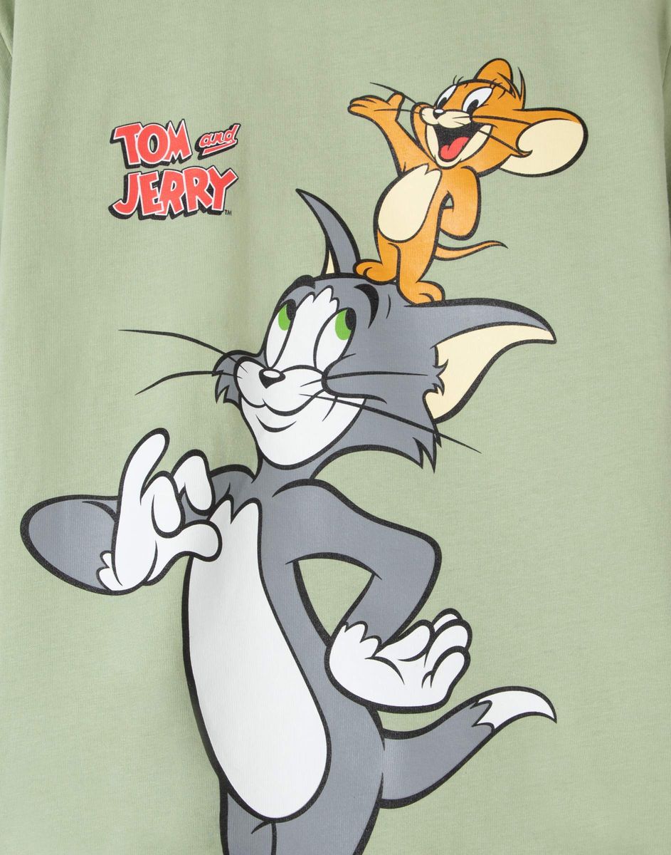 Оливковая футболка с принтом Tom and Jerry BKT011093-1 купить по цене от  349 рублей с доставкой по России