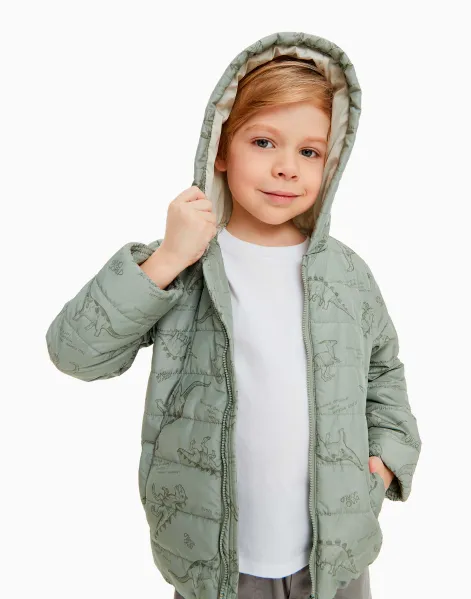 Оливковая куртка с динозаврами для мальчика-0