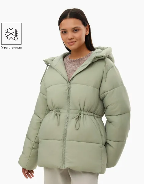 Оливковая oversize-куртка с синтепухом-0