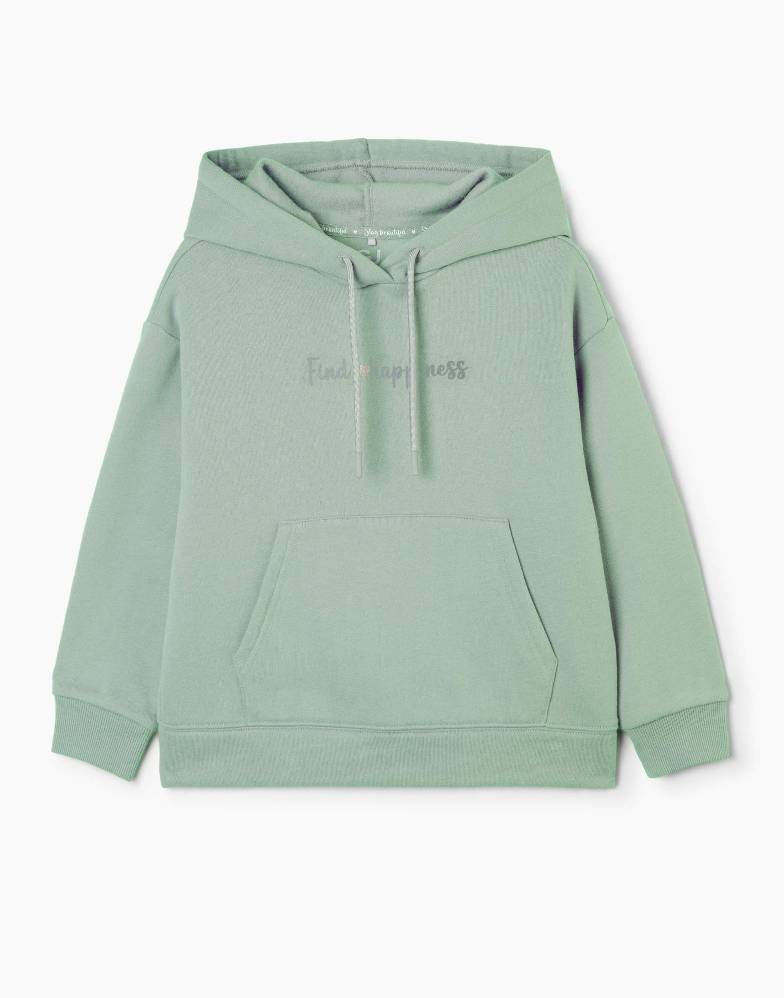 Оливковое худи oversize с принтом для девочки-1