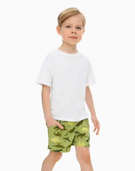 Оливковые спортивные шорты с динозаврами для мальчика-0