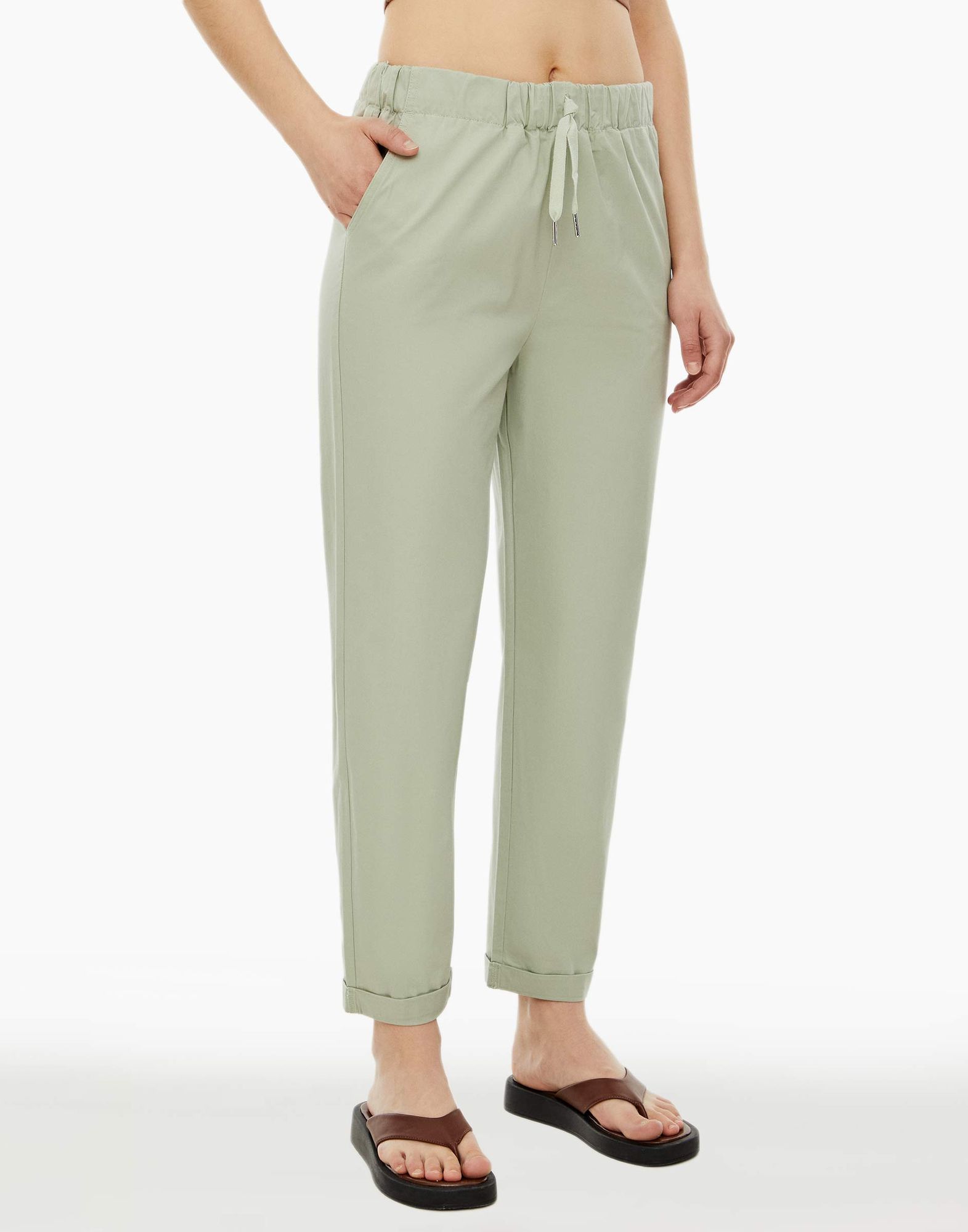 Оливковые укороченные брюки Easy Fit с высокой талией GPT009029-2 ...