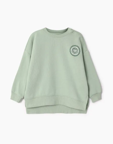 Оливковый свитшот oversize с принтом для девочки-0
