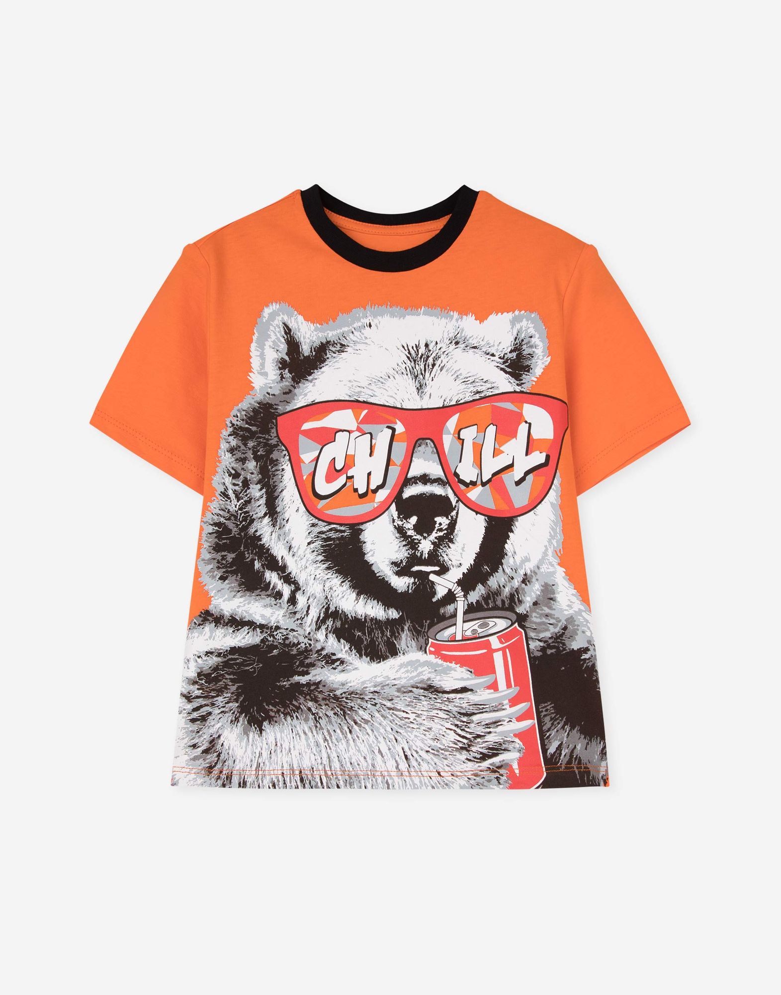 Оранжевая футболка с медведем для мальчика-0