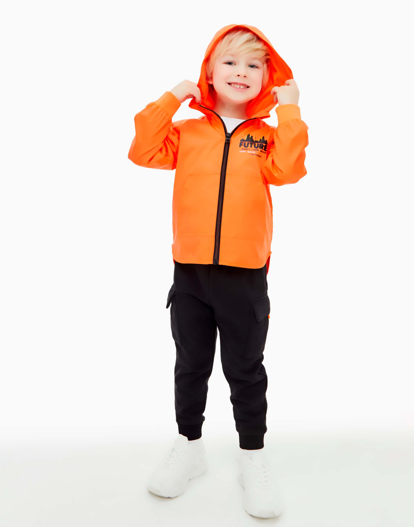 Оранжевая ветровка на молнии с принтом для мальчика BOW001665-2 купить ...