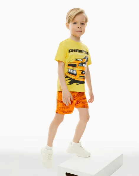 Оранжевые шорты из хлопка с принтом для мальчика-0