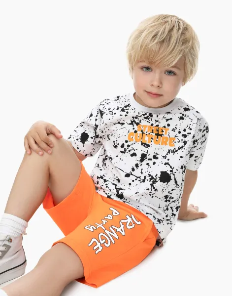 Оранжевые спортивные шорты с принтом Orange party для мальчика-0