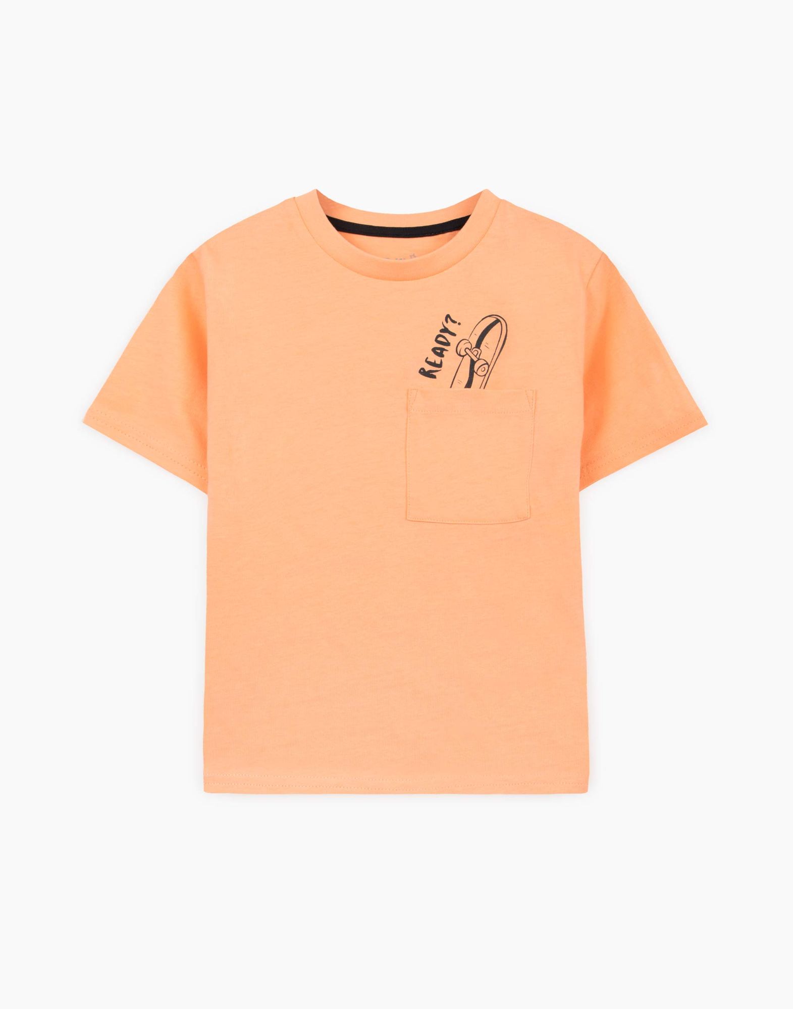 Персиковая футболка с принтом Ready и карманом для мальчика-0