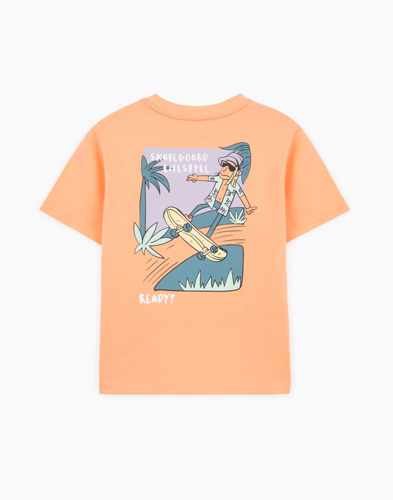 Персиковая футболка с принтом Ready и карманом для мальчика-1