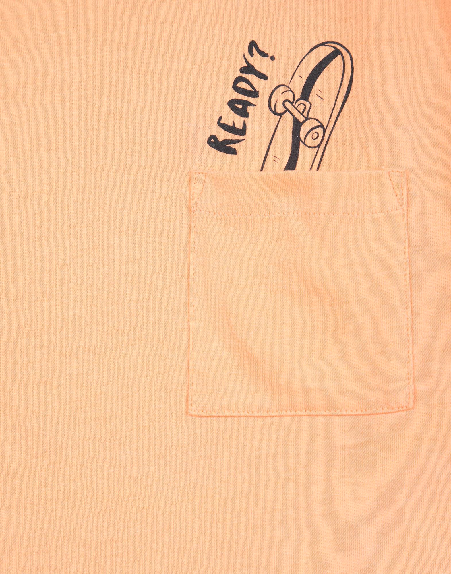 Персиковая футболка с принтом Ready и карманом для мальчика-2