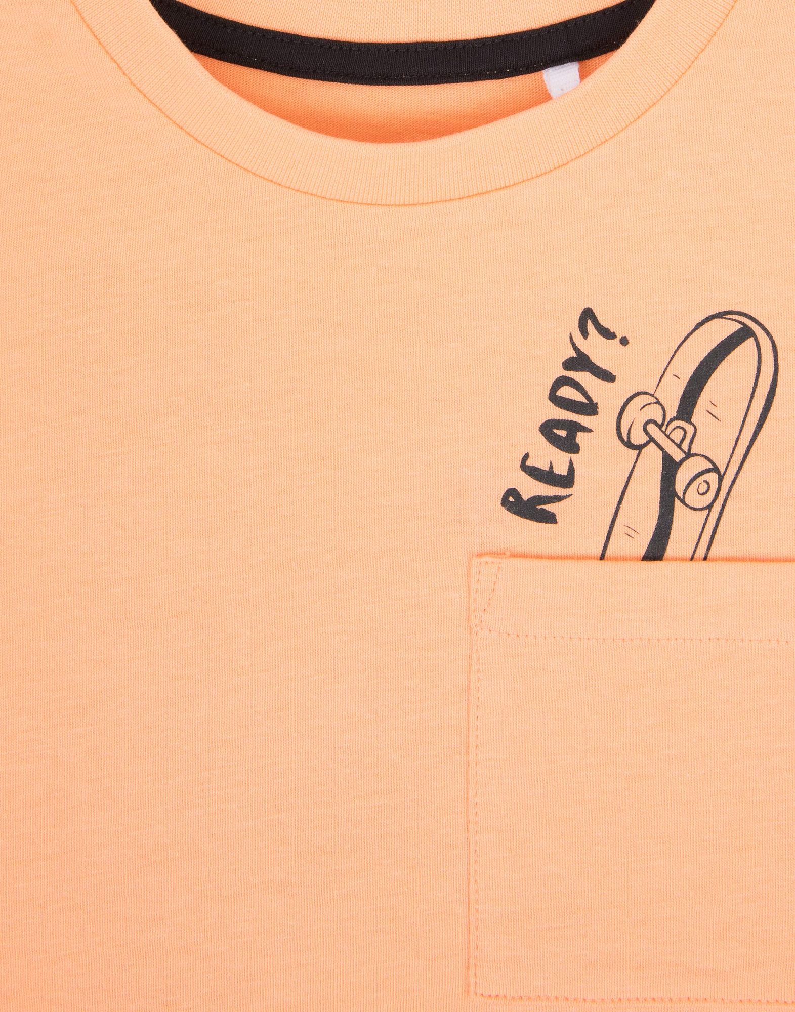 Персиковая футболка с принтом Ready и карманом для мальчика-3