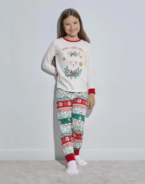 Пижама с новогодним принтом для девочки-0