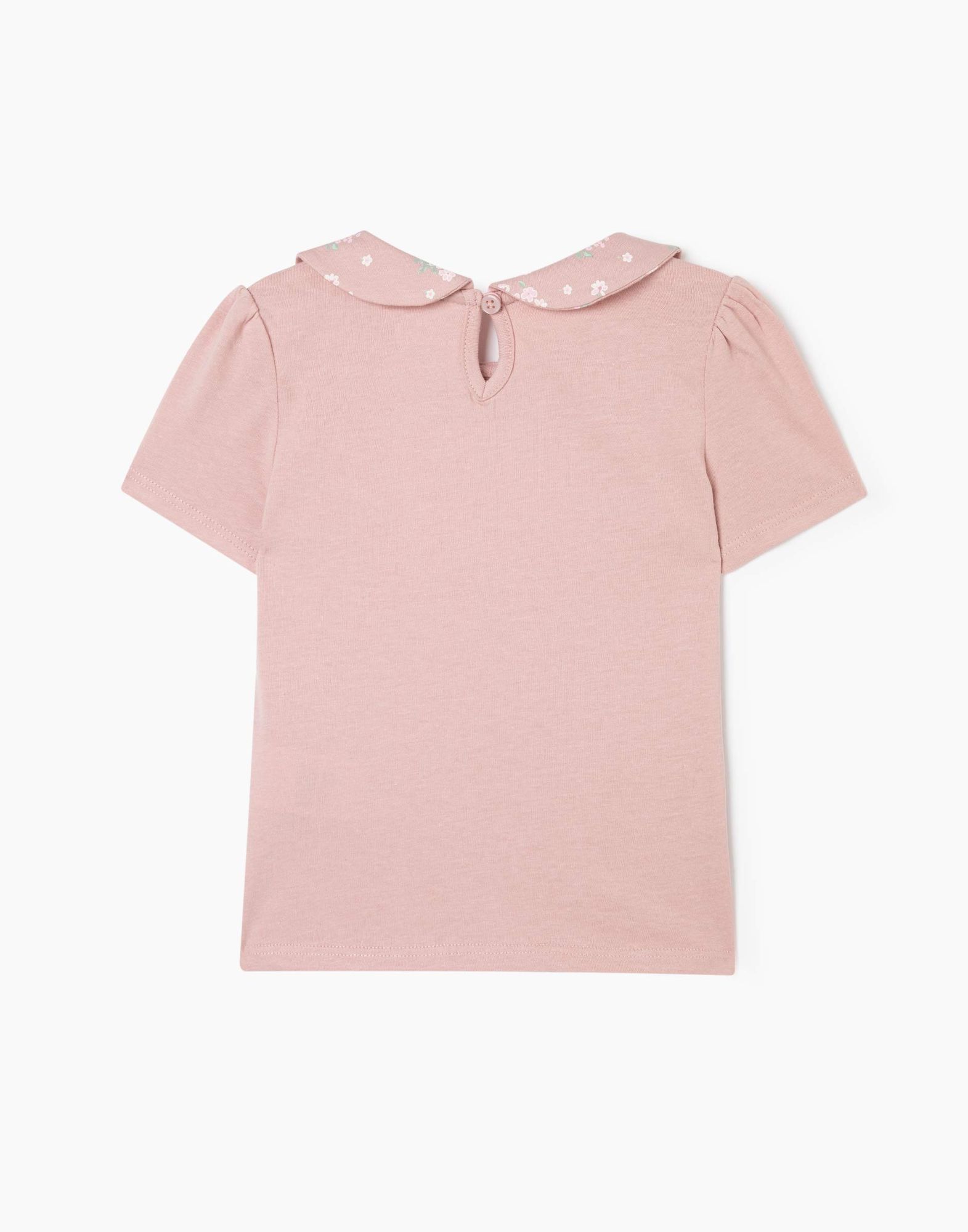 Пыльно-розовая футболка с воротником и вышивкой для девочки-1