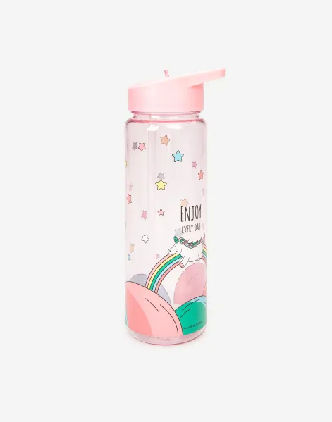 Розовая бутылка с единорогом для воды-0