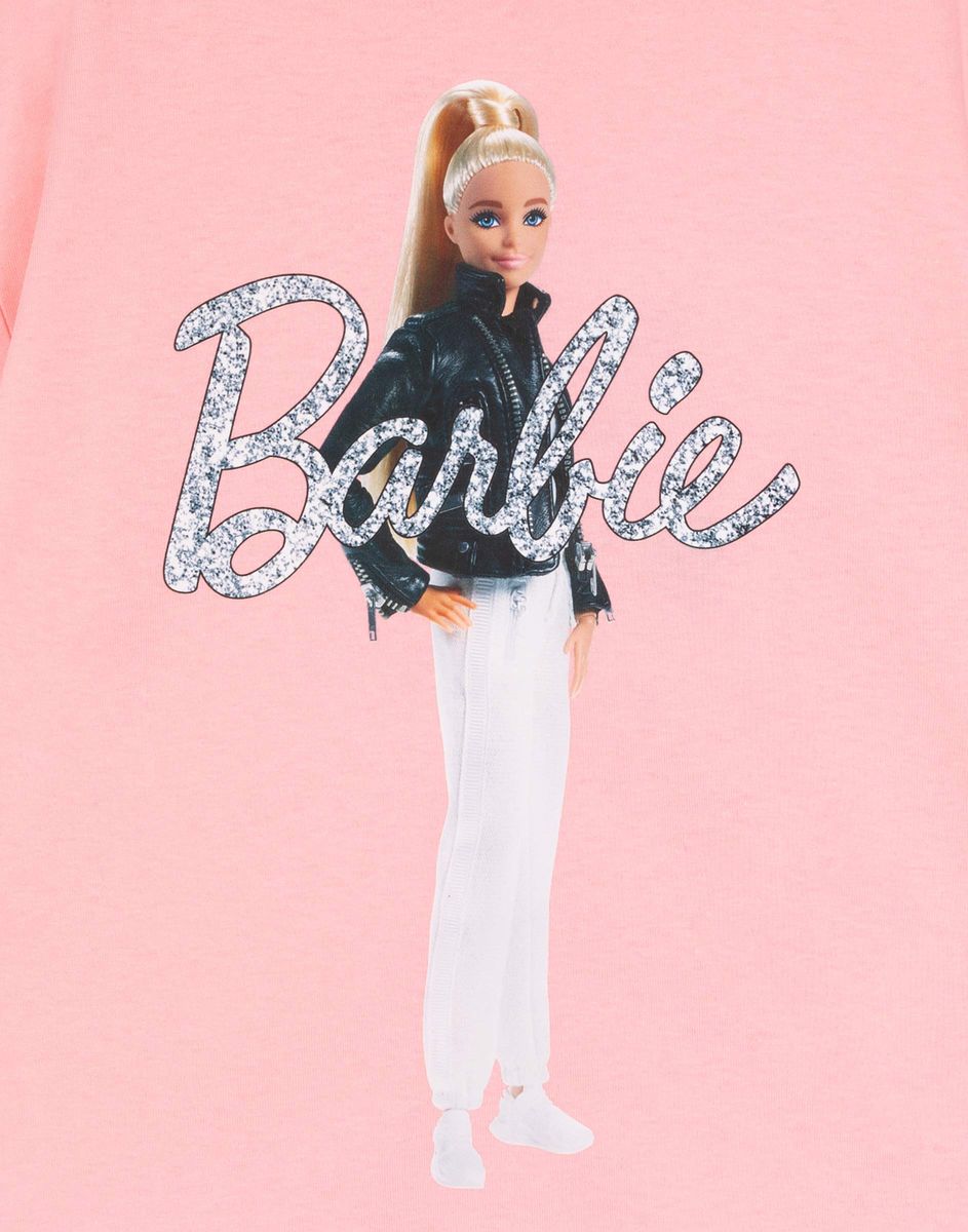 Розовая футболка oversize с принтом Barbie для девочки GKT019278-1