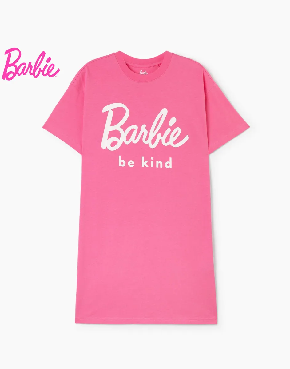 Розовая ночная сорочка с принтом Barbie-0