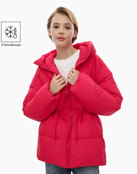 Розовая оверсайз-куртка с синтепухом-0