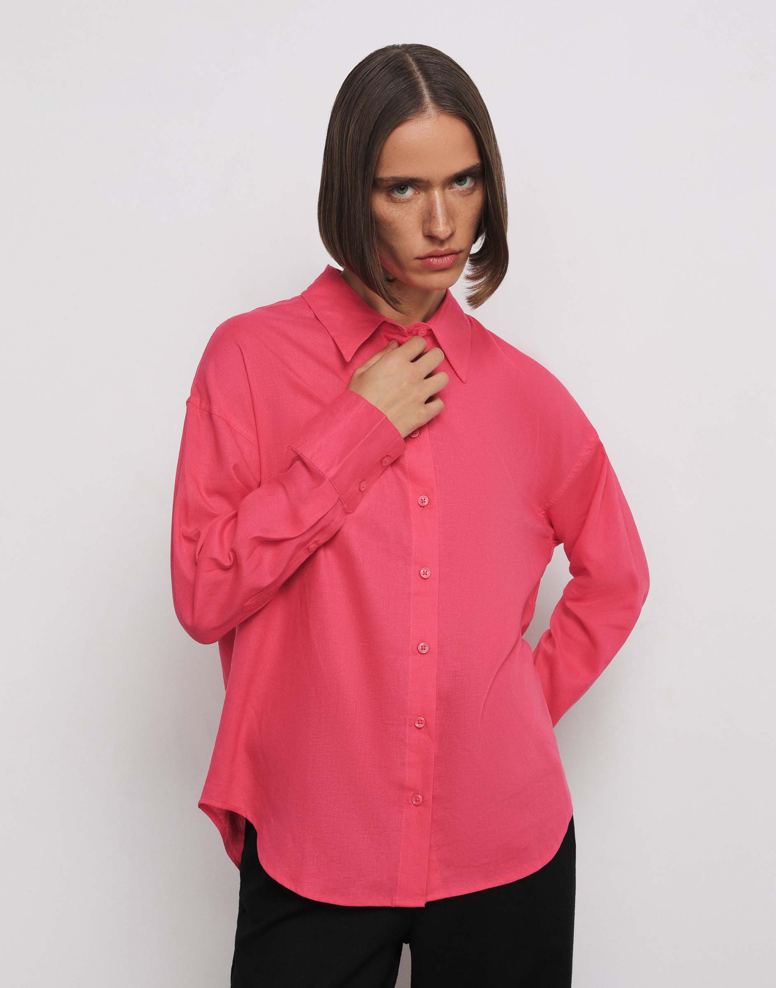 Розовая рубашка oversize изо льна GWT003851-1 купить по цене от 899 ...