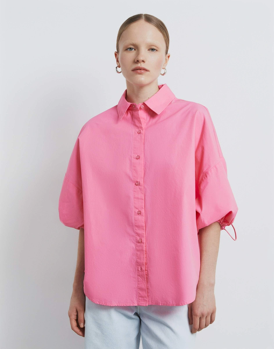 Розовая рубашка oversize с объёмными рукавами GWT003887-1 купить по ...
