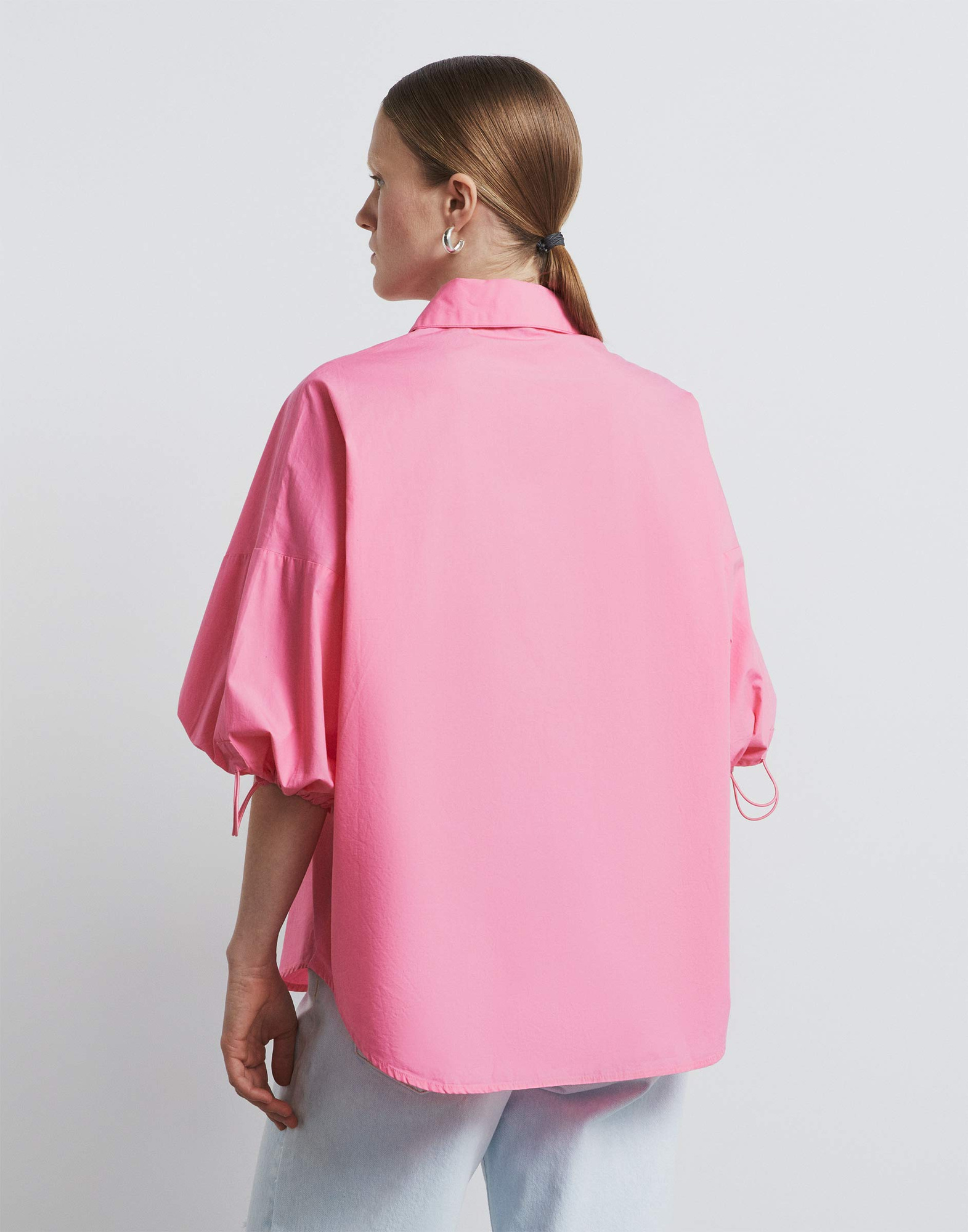 Розовая рубашка oversize с объёмными рукавами GWT003887-1 купить по ...