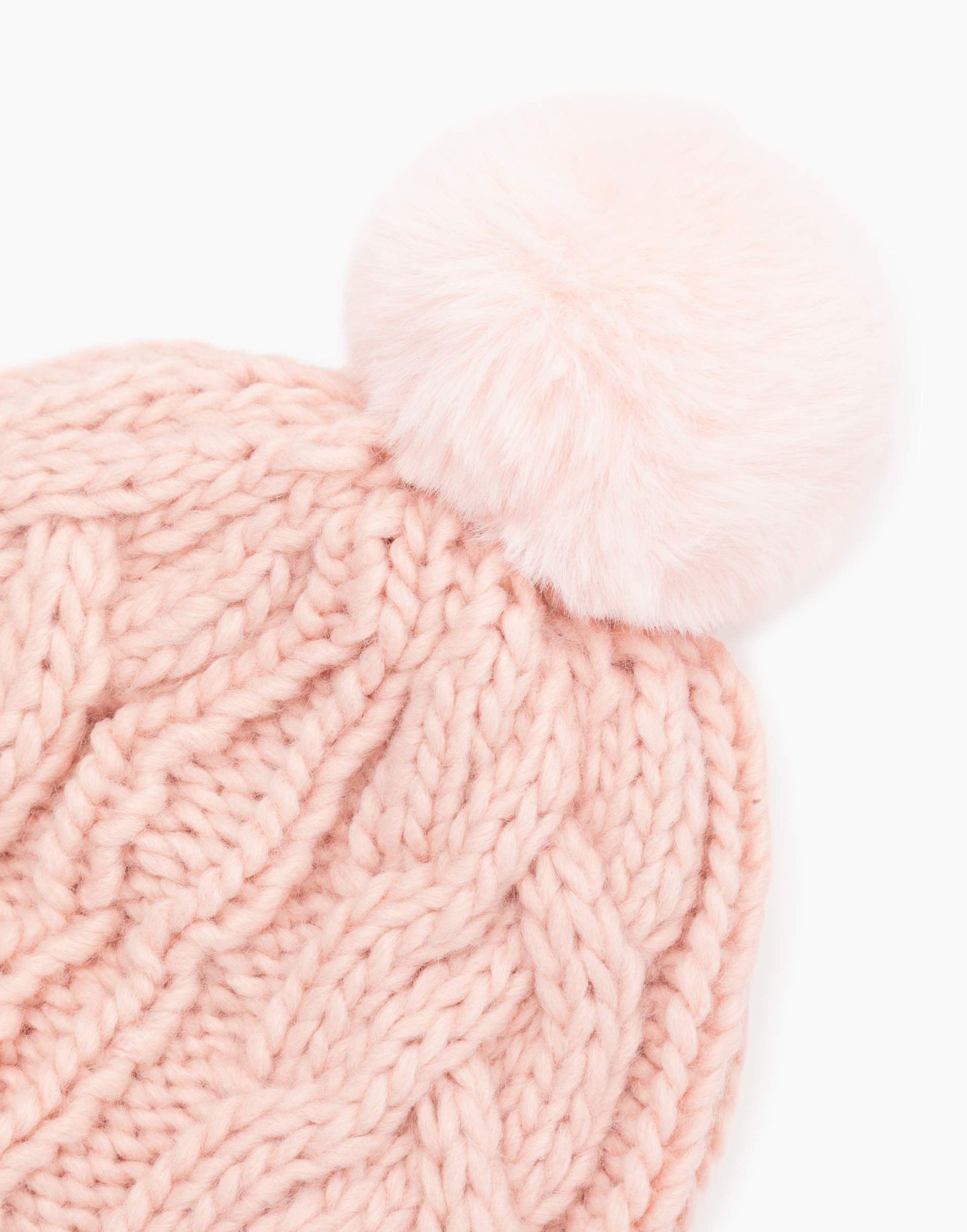 Розовая шапка-бини с помпоном для девочки-4