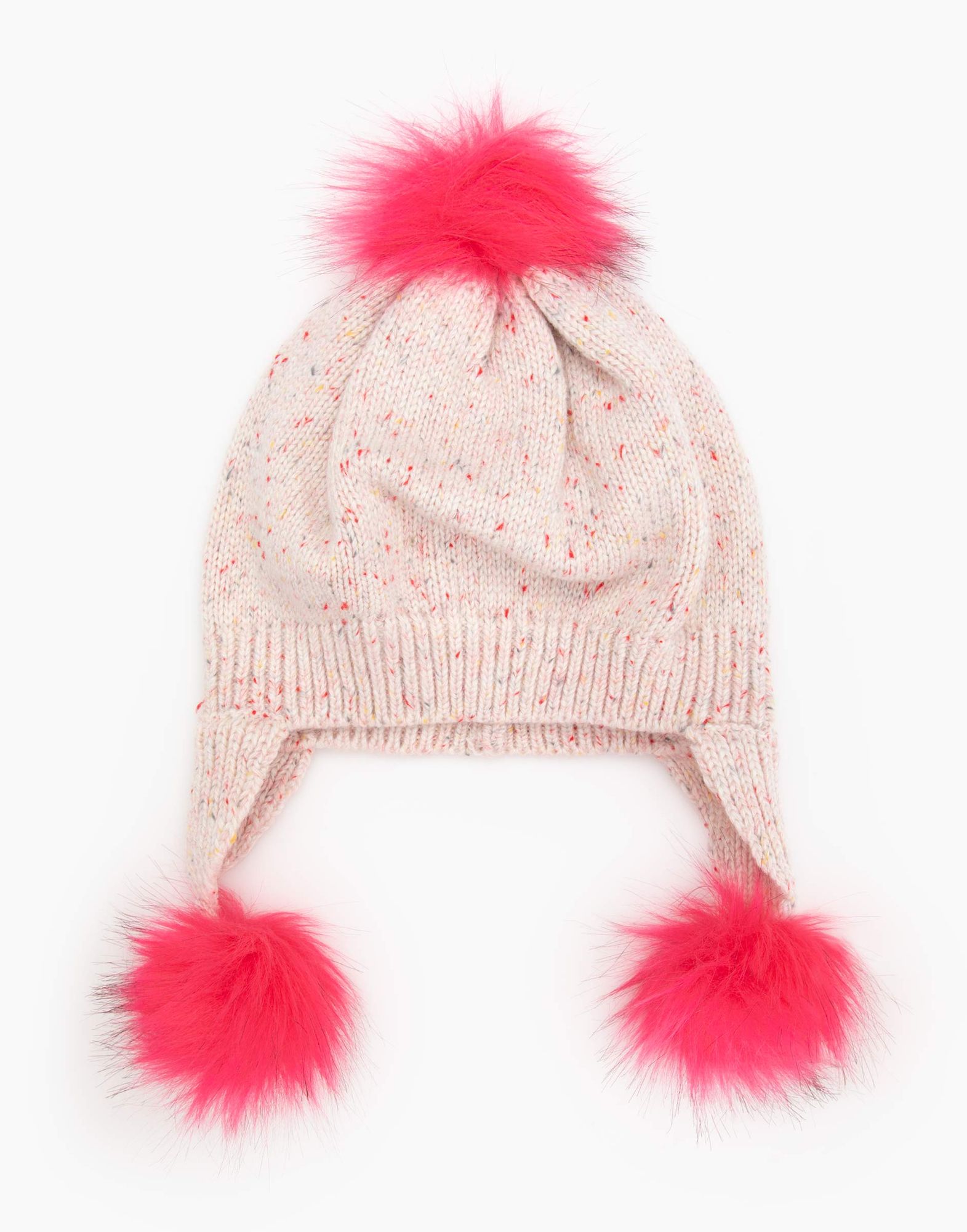 Розовая шапка с помпонами для девочки-2