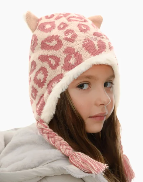 Розовая шапка-ушанка для девочки-0
