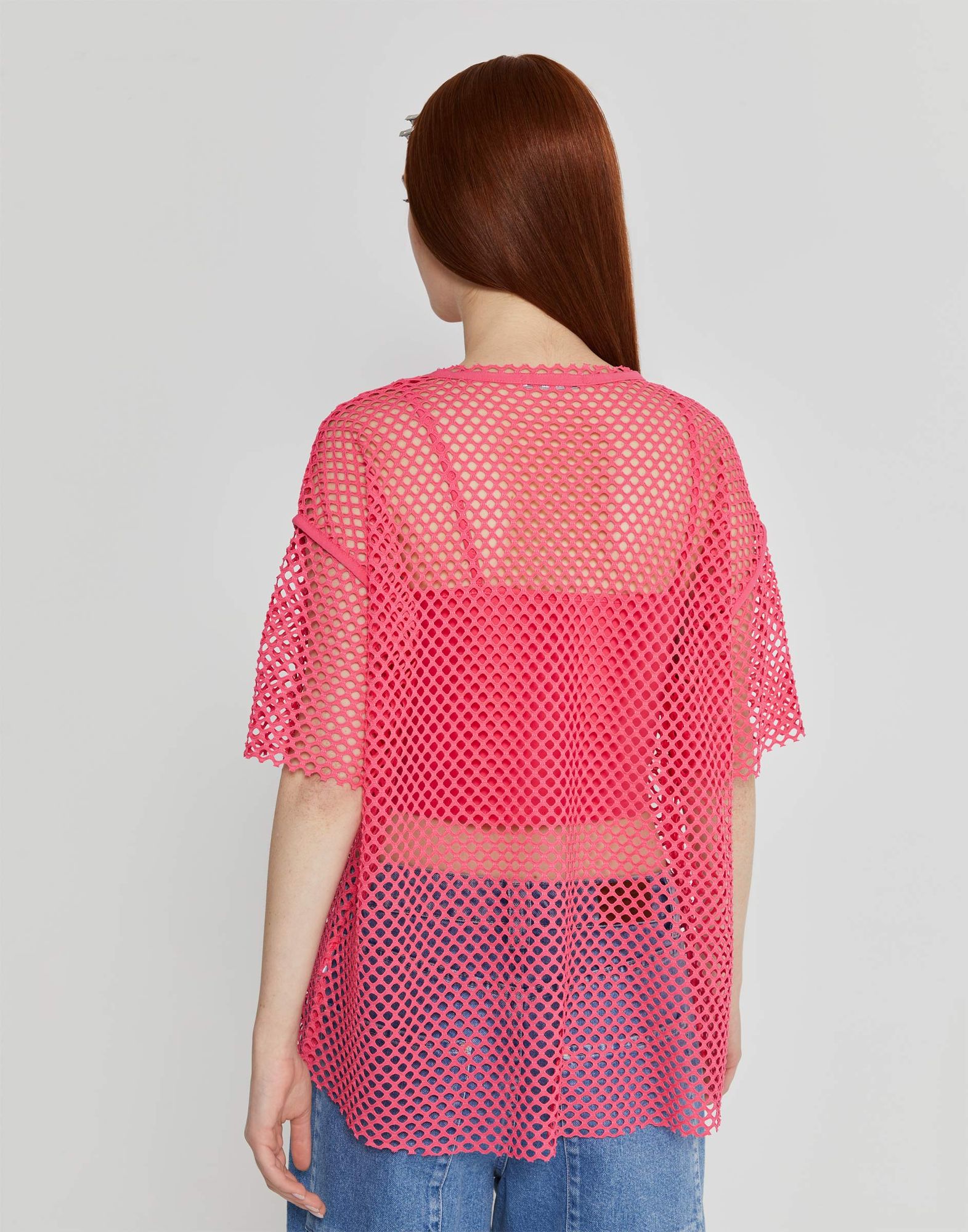 Розовая сетчатая футболка oversize с граффити-принтом GKT022449-1 ...