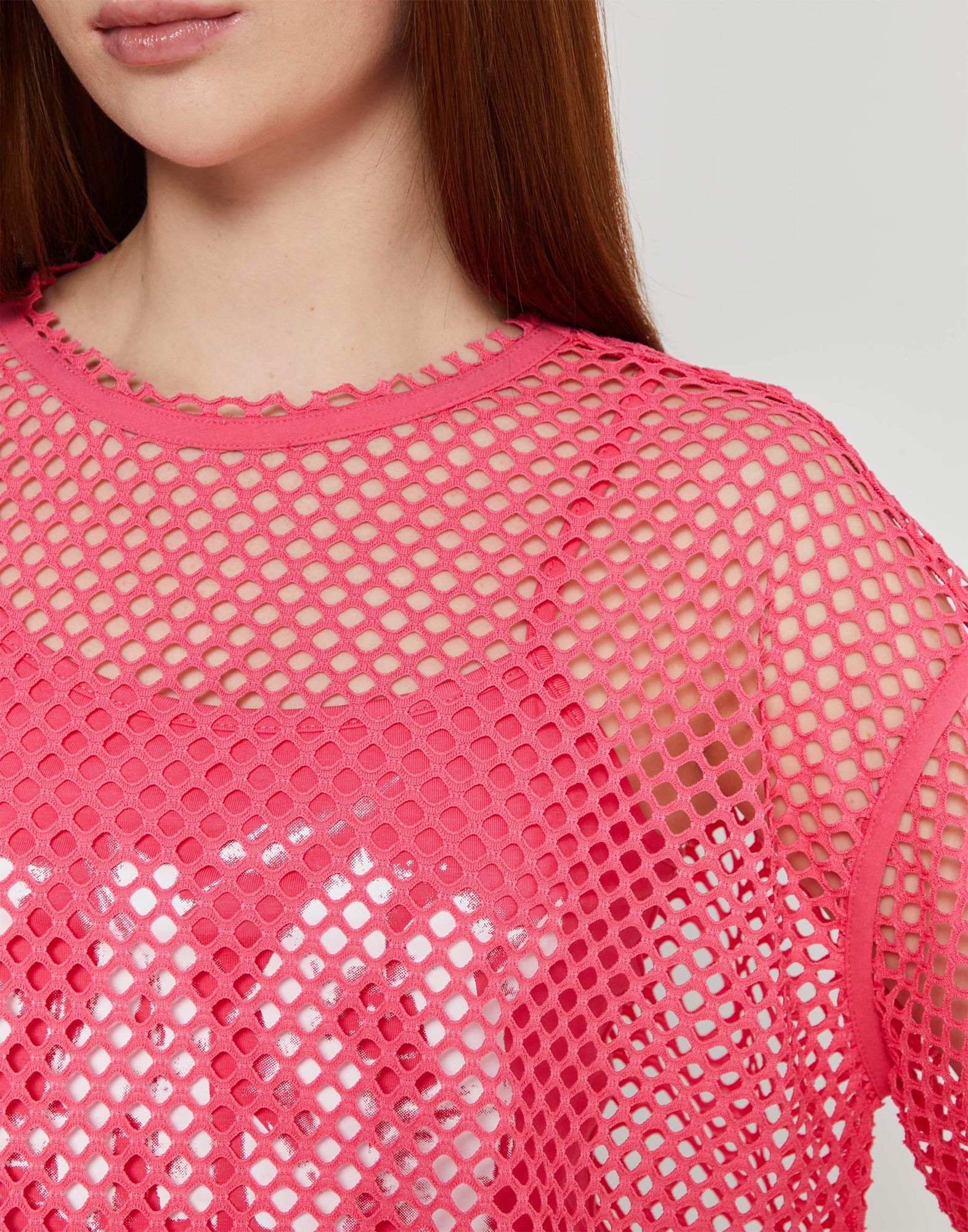 Розовая сетчатая футболка oversize с граффити-принтом GKT022449-1 ...