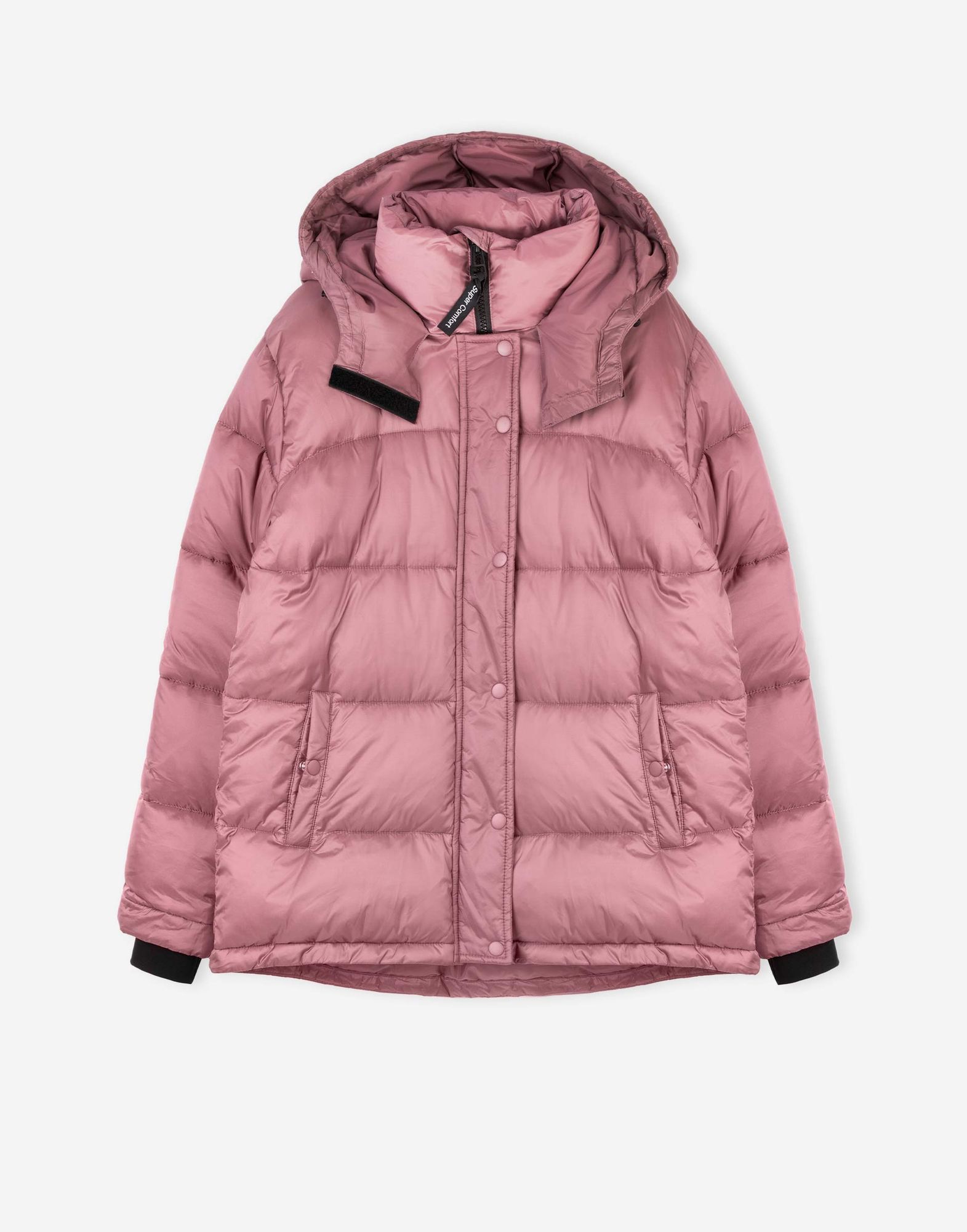 Розовая утепленная куртка oversize с капюшоном-0