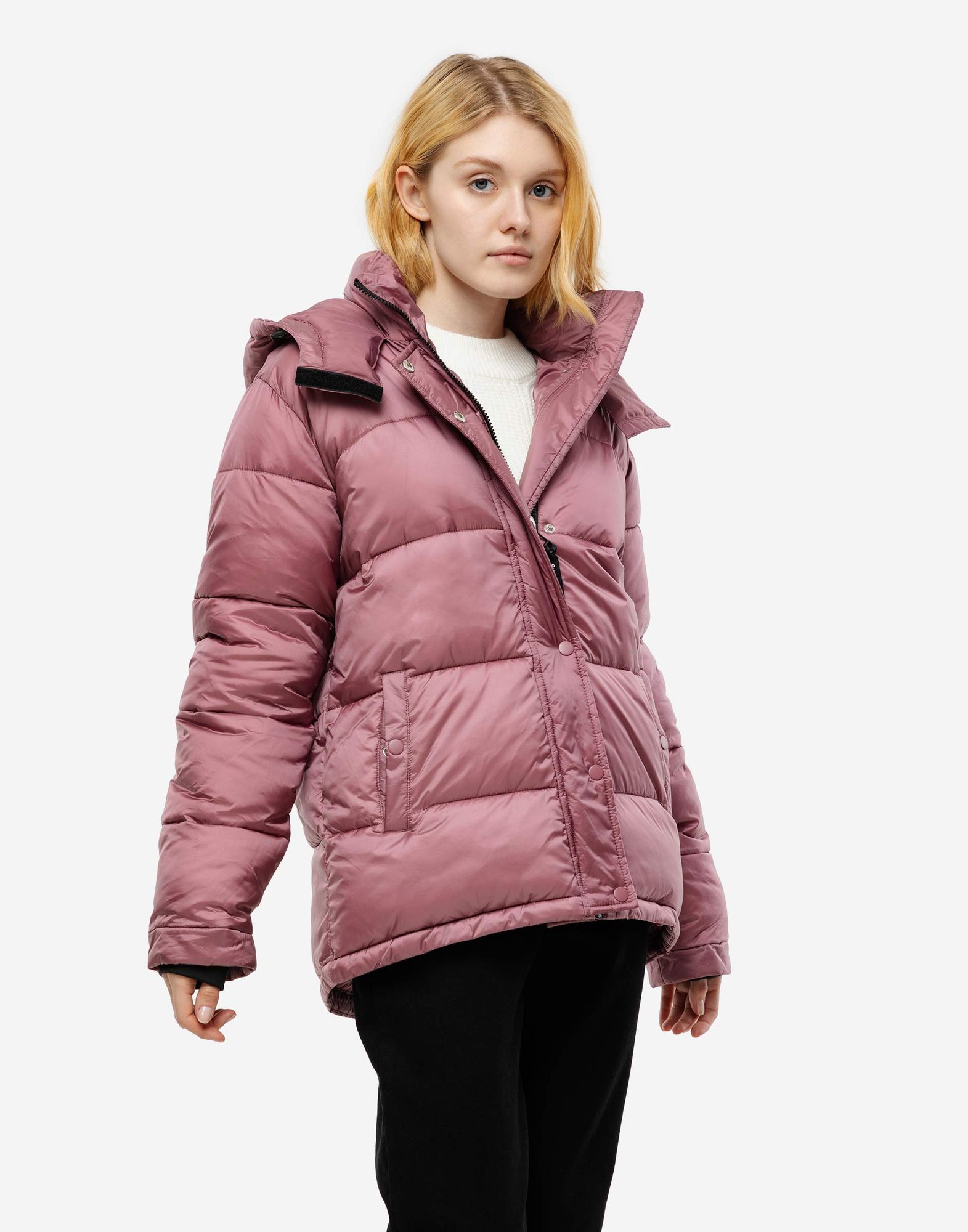 Розовая утепленная куртка oversize с капюшоном-1