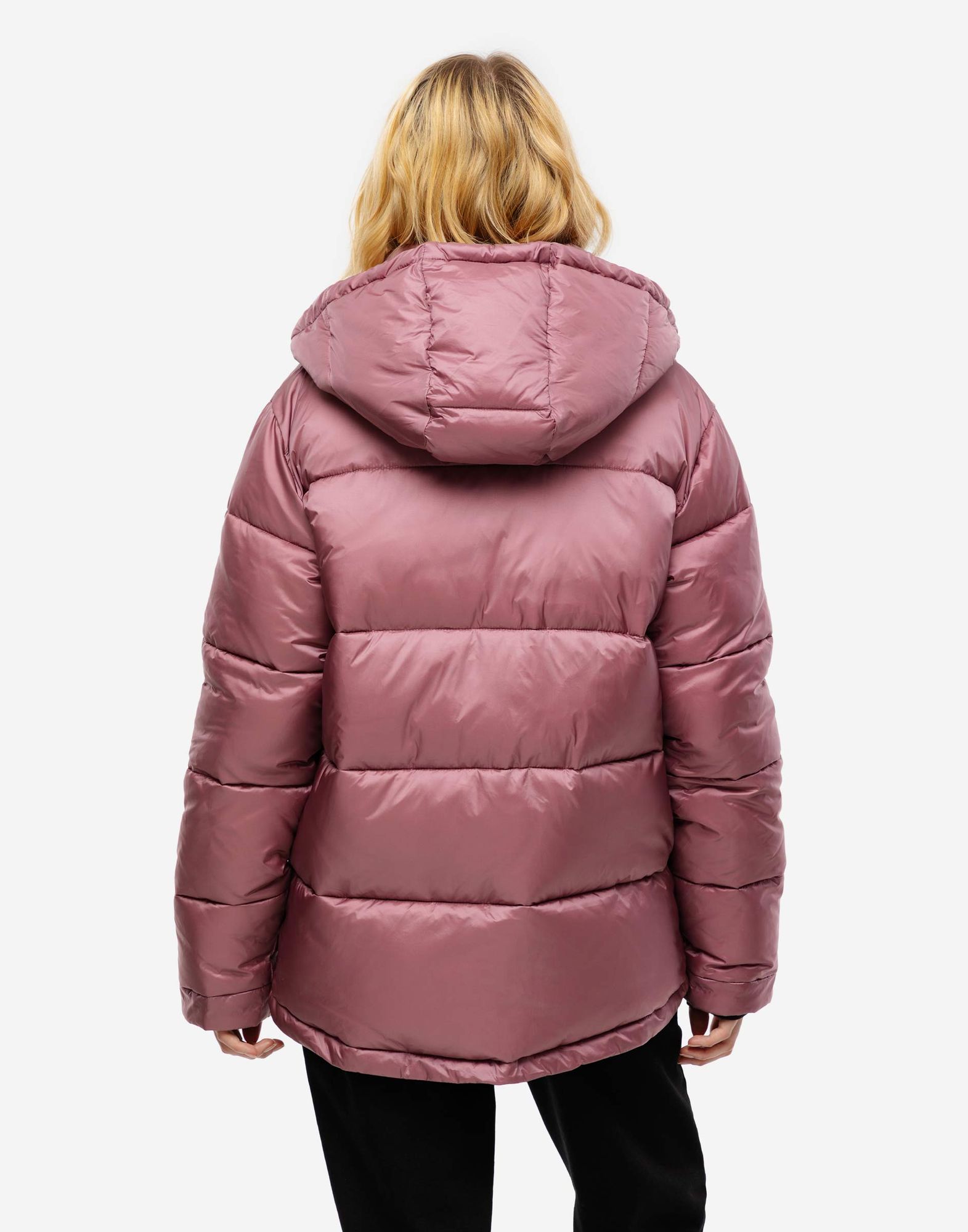 Розовая утепленная куртка oversize с капюшоном-2
