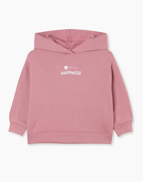 Розовое худи oversize с принтом и блёстками для девочки -0