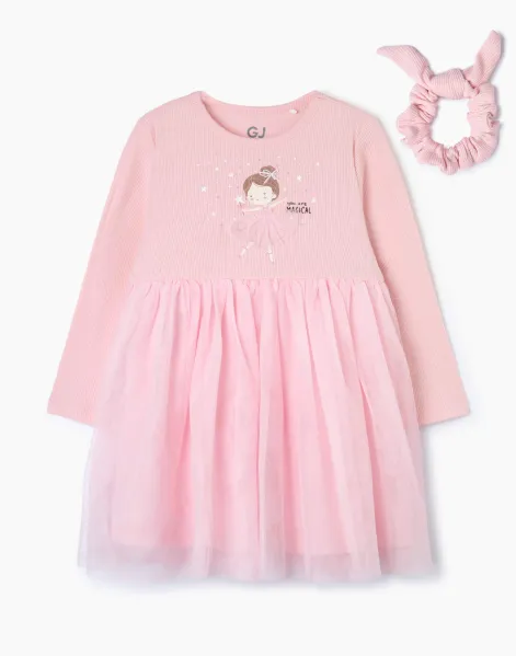 Розовое платье с пышной юбкой для девочки-0