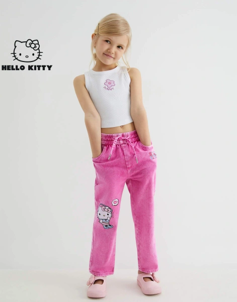 Розовые джинсы Easy Fit с принтом Hello Kitty для девочки-0
