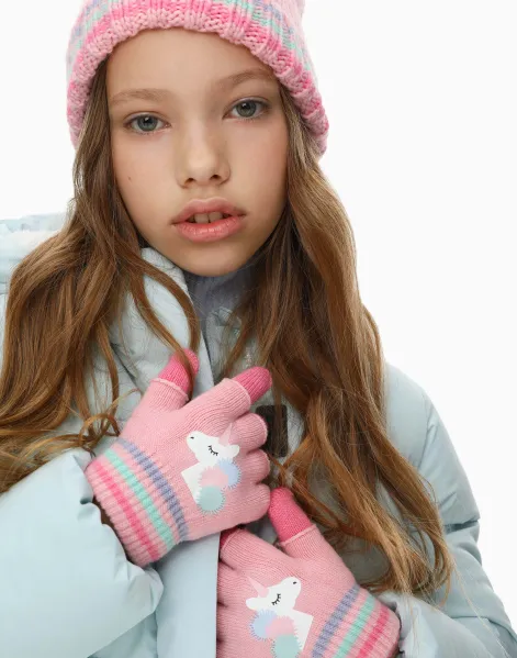 Розовые перчатки с единорогами для девочки-0