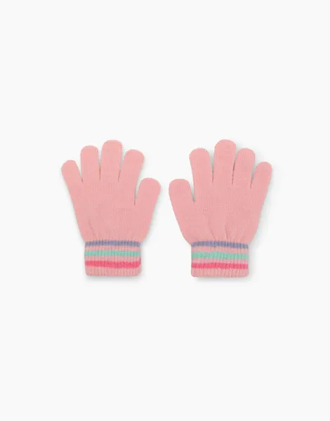 Розовые перчатки с принтом в полоску для девочки-0