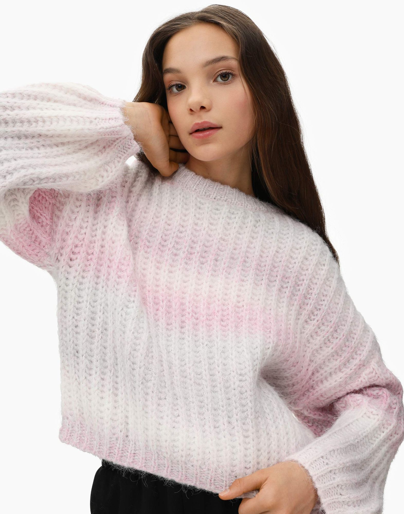 Розовый джемпер oversize с градиентом для девочки-0