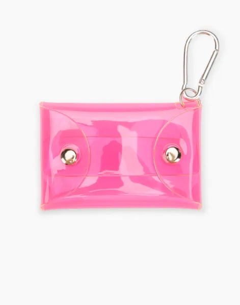 Розовый прозрачный кошелёк с карабином для девочки-0