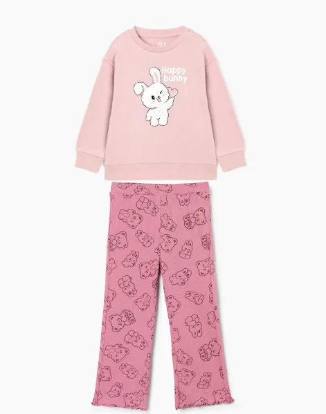 Розовый спортивный костюм с принтом Happy Bunny для девочки-0
