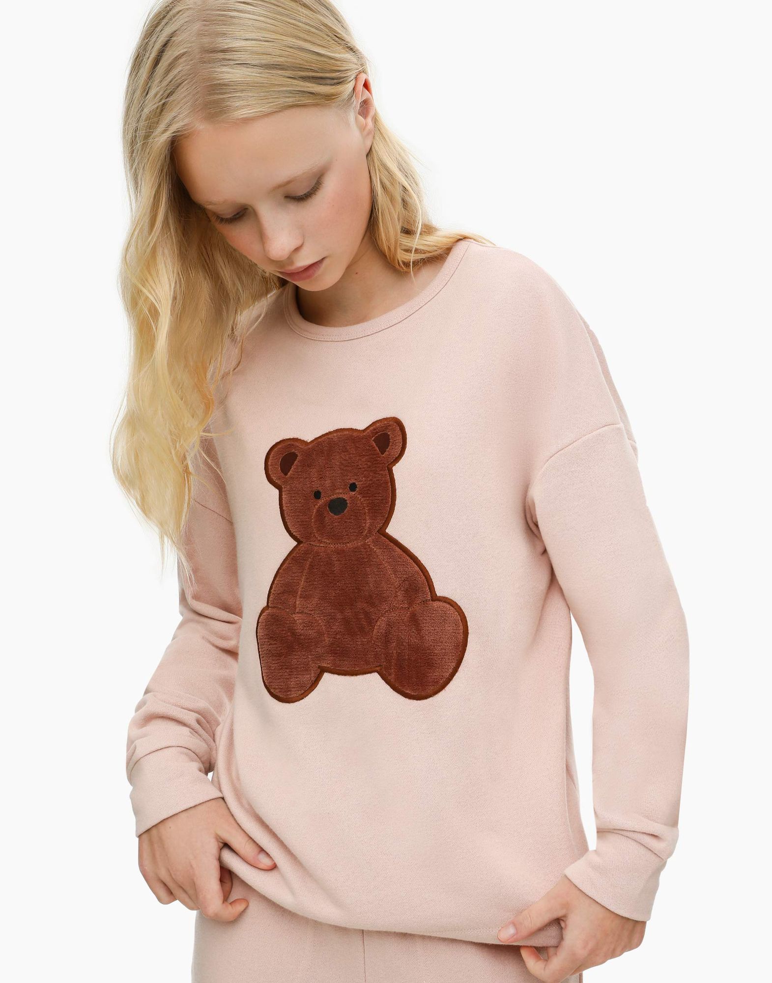 Розовый свитшот oversize с мишкой для девочки-0