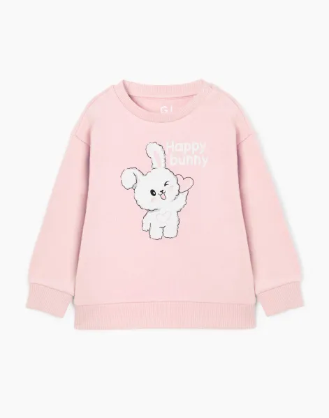 Розовый свитшот с принтом Happy Bunny для девочки-0