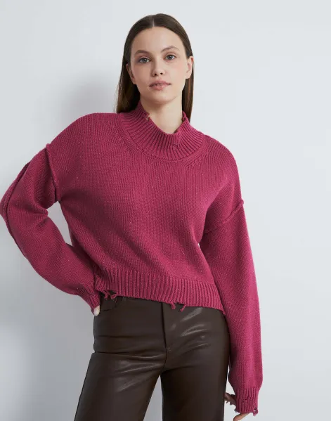 Розовый укороченный свитер Oversize с добавлением шерсти-0