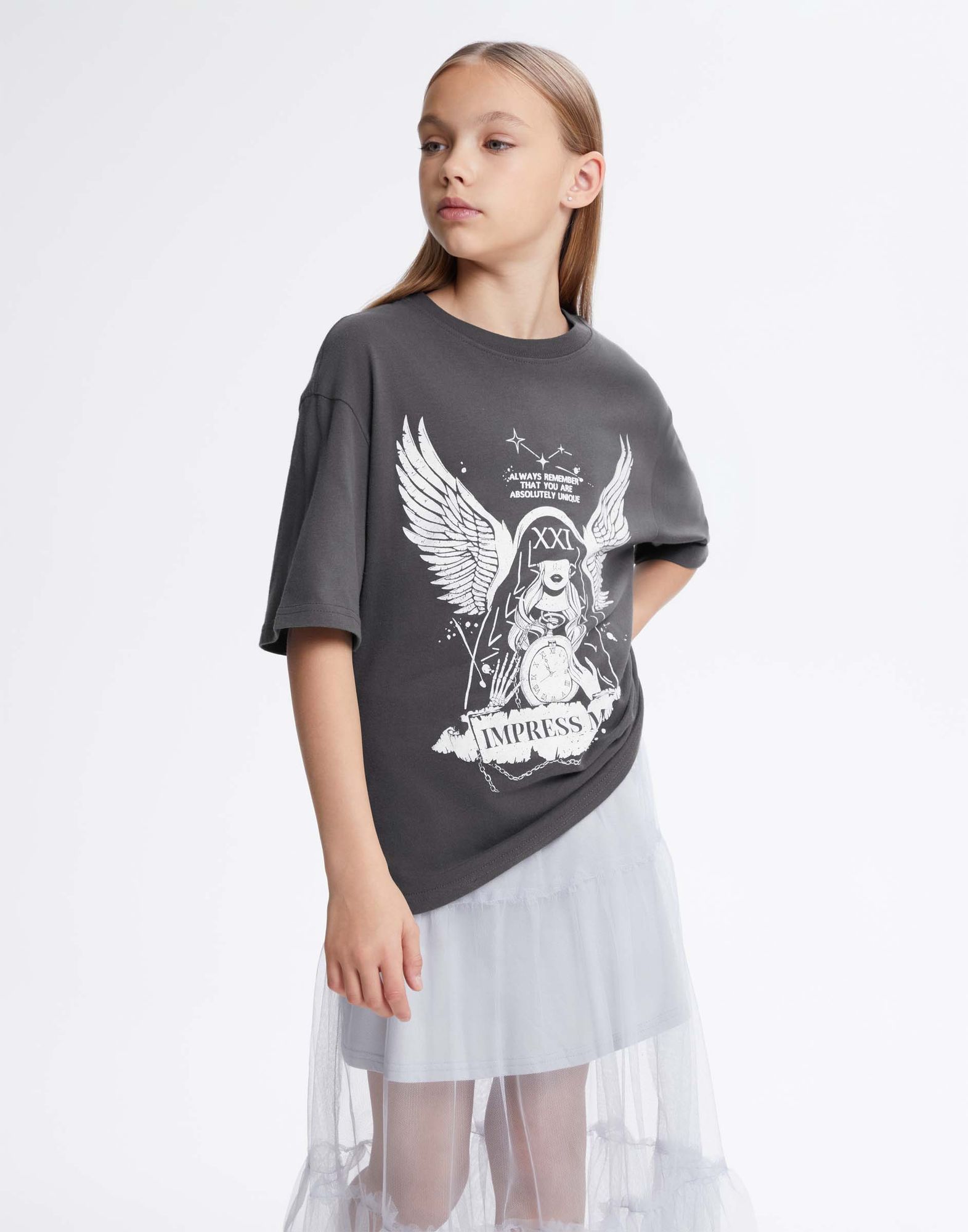 Серая футболка oversize с принтом GKT026653-1 купить по цене от 449 ...