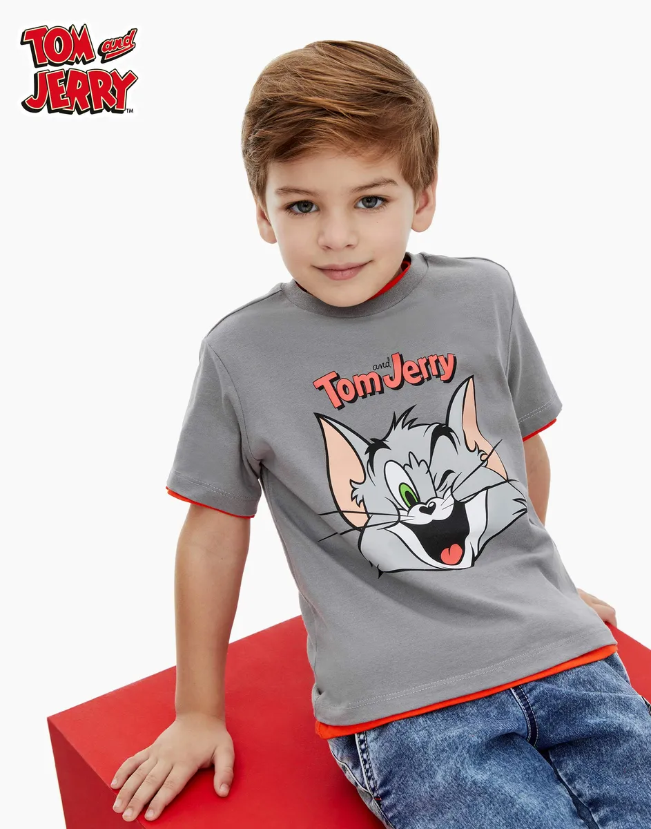 Серая футболка с принтом Tom and Jerry для мальчика BKT012313-1 купить по  цене от 449 рублей с доставкой по России