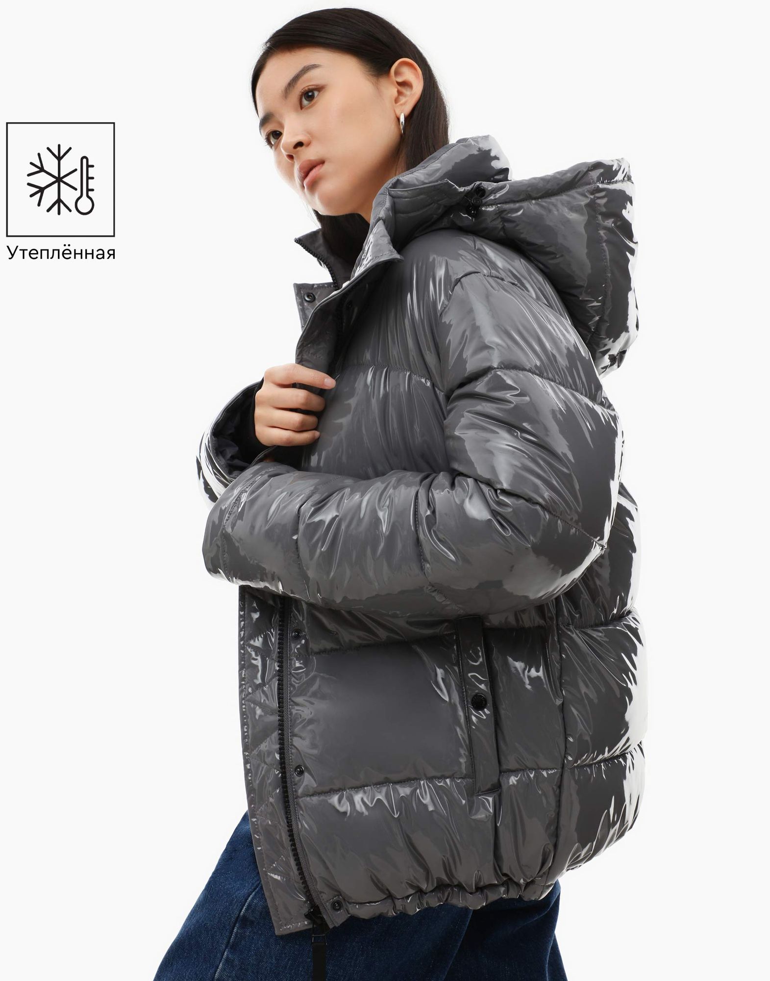 Серая oversize-куртка с синтепухом и карманами-0